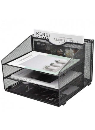 EASEPRES Mesh File Organizer Desktop, File Folder Holder Desk Organizer with 3 Paper Letter Tray and 1 Vertical Upright Compartment, Black - pzsku/ZD75B3F97B93F59170953Z/45/_/1731078182/8670e35e-150d-48c6-8029-7a16c4eb8e3f