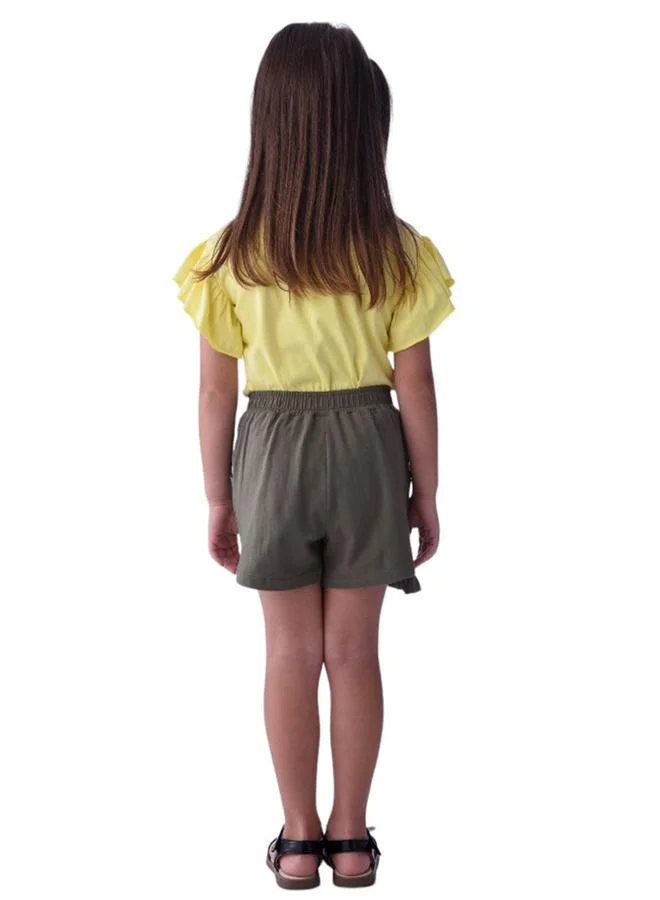 victor and jane Flamingo Print Frill Sleeve T-Shirt & Skorts Set by Styli