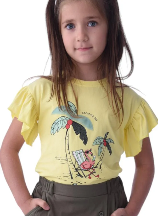 victor and jane Flamingo Print Frill Sleeve T-Shirt & Skorts Set by Styli