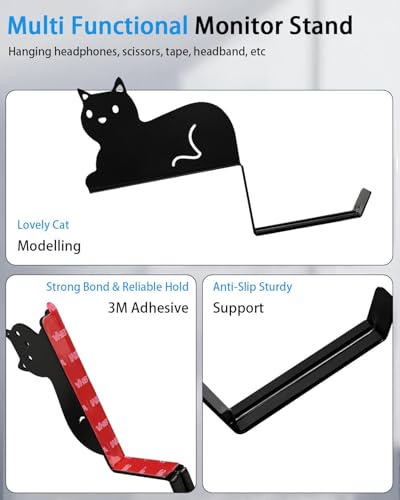 FEYRUN Monitor Stand, Puppy Tail Hook for Headphone, Saves Desk Space and Protects Headphones, Organizer Decorative Hanger for Hanging Keys Cables and More (Black (Cat)) - Image 3