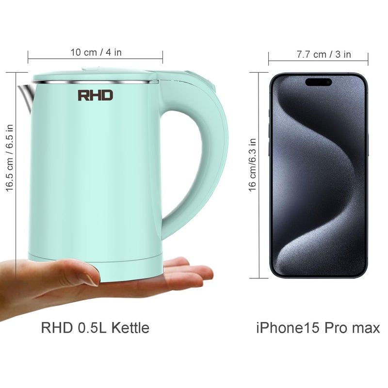 RHD 0.5L Small Portable Electric Kettles for Boiling Water, Stainless Steel Travel Kettle, Fast Boil Teapot, Boil-Dry Protection & Auto Shut-Off, Perfect For Traveling Cooking, Coffee, Tea, Eggs(Green) - Image 2