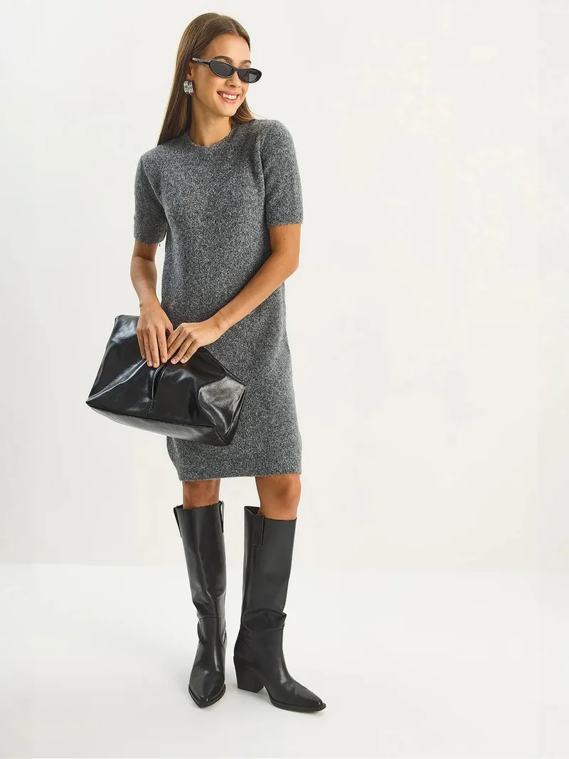 Bianco Lucci LUCCI Knit Midi Dress with Crew Neck