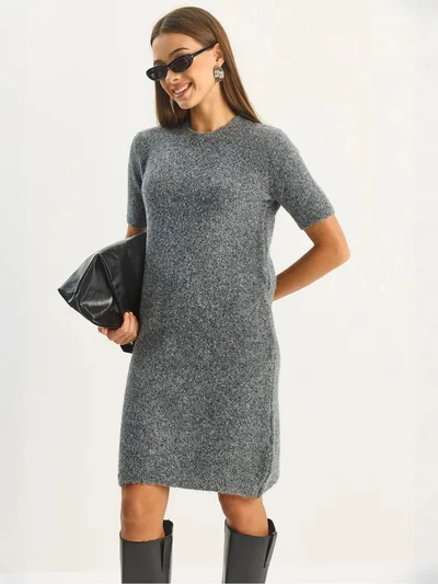 Bianco Lucci LUCCI Knit Midi Dress with Crew Neck
