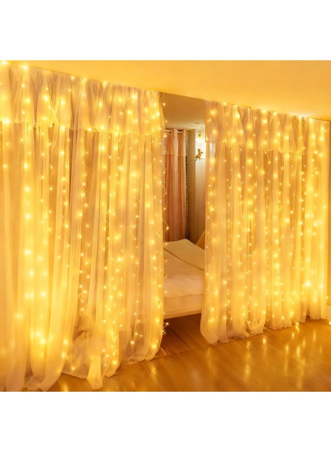 أضواء سلسلة الستار 300LED 10x10Ft USB Plug في 8 أوضاع 10 قطرات معلقة أضواء أسلاك النحاس مع موقت عن بعد وخواطي لستائر نافذة غرفة النوم حفل الزفاف ديكور عيد الميلاد الداخلي ، دافئ أبيض - Image 5