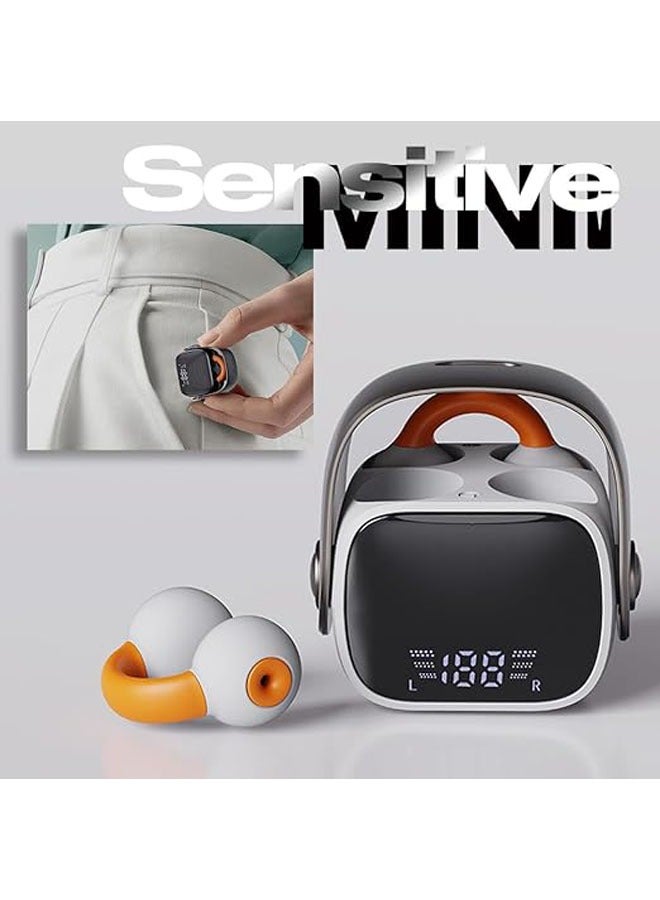 Wireless Open Earbuds, Ear Clip Bone Conduction Headphones, Bluetooth 5.3, Painless Clip-On Earbuds with LED Display, Mini Sports Running Earrings, Headphones, HiFi Quality/Long Battery Life (White) - Image 3