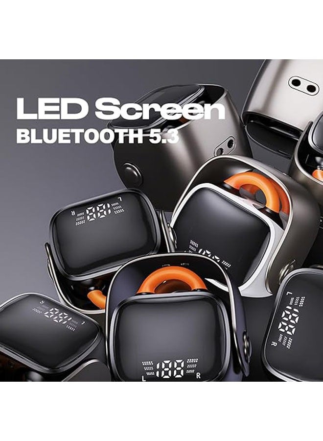 Wireless Open Earbuds, Ear Clip Bone Conduction Headphones, Bluetooth 5.3, Painless Clip-On Earbuds with LED Display, Mini Sports Running Earrings, Headphones, HiFi Quality/Long Battery Life (White) - Image 5