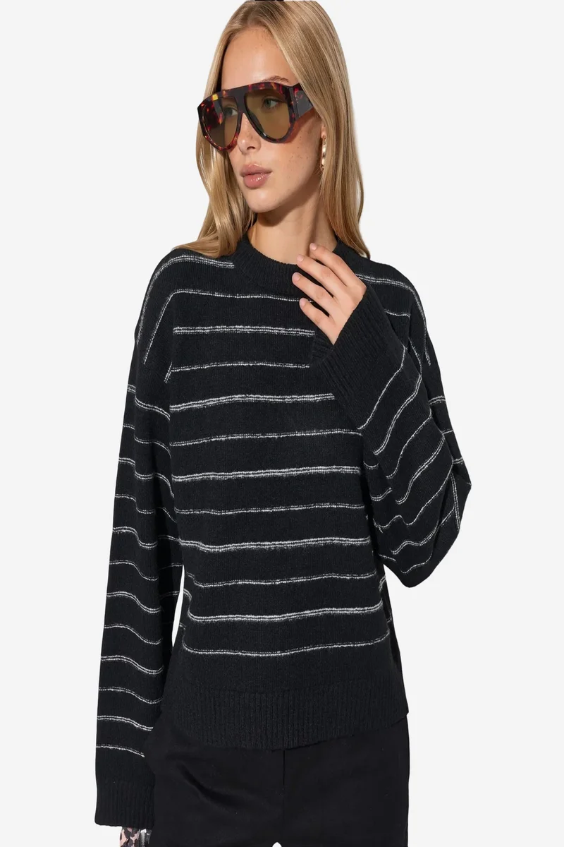 Viorna VIORNA Striped Crew Neck Sweatshirt