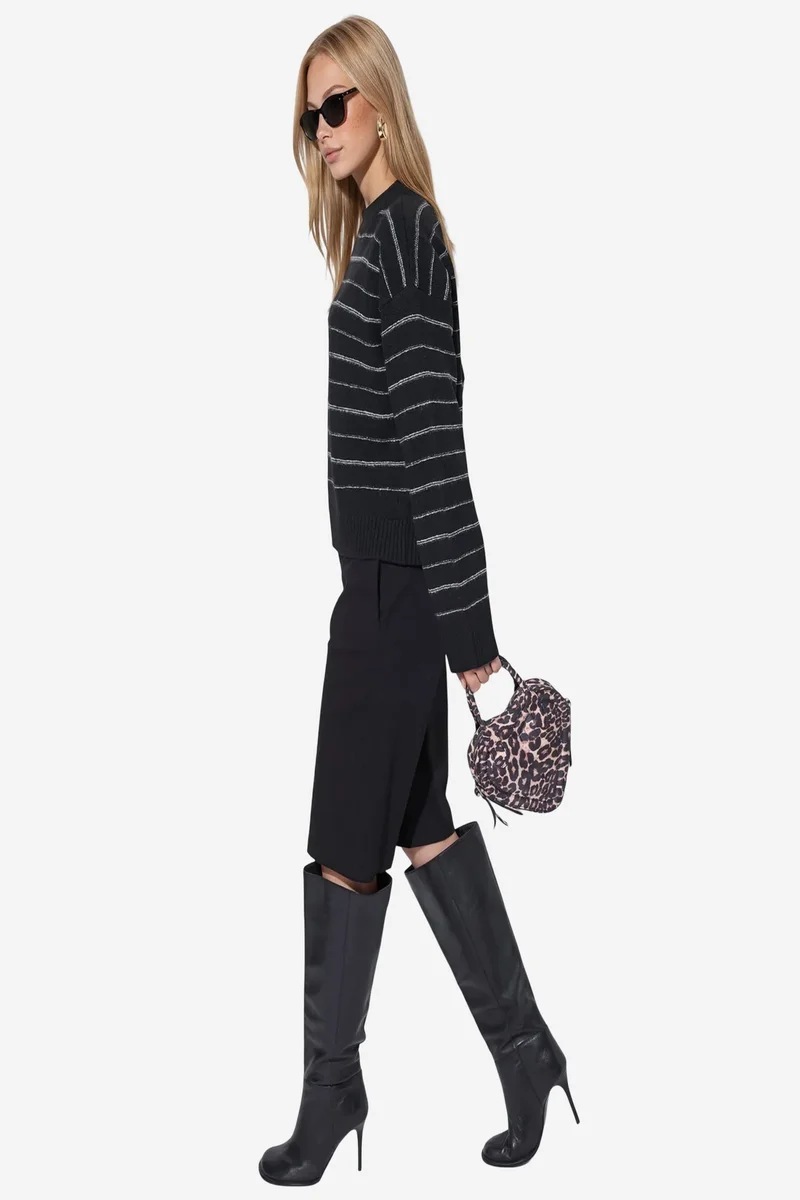 Viorna VIORNA Striped Crew Neck Sweatshirt