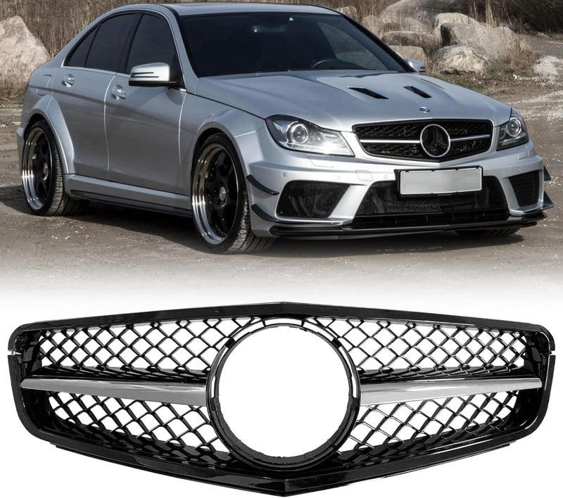 Collect Light AMG Style Front Bumper Grille for Mercedes Benz W204 C Class (2007-2014) - Chrome-Black - Image 1