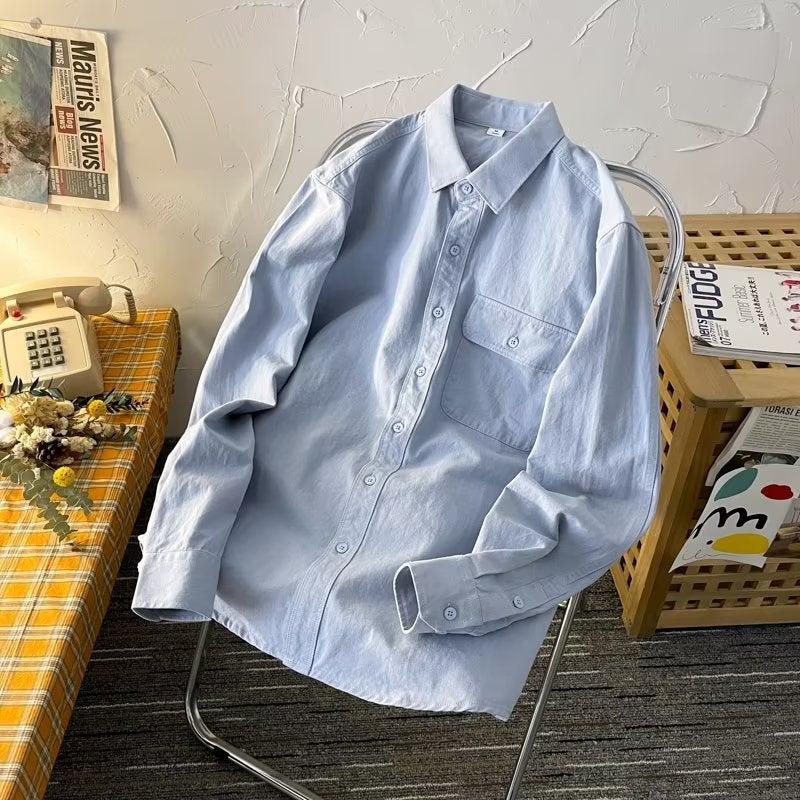 Heavyweight American Work Shirt Long Sleeve Casual Cotton Apricot  - Image 2