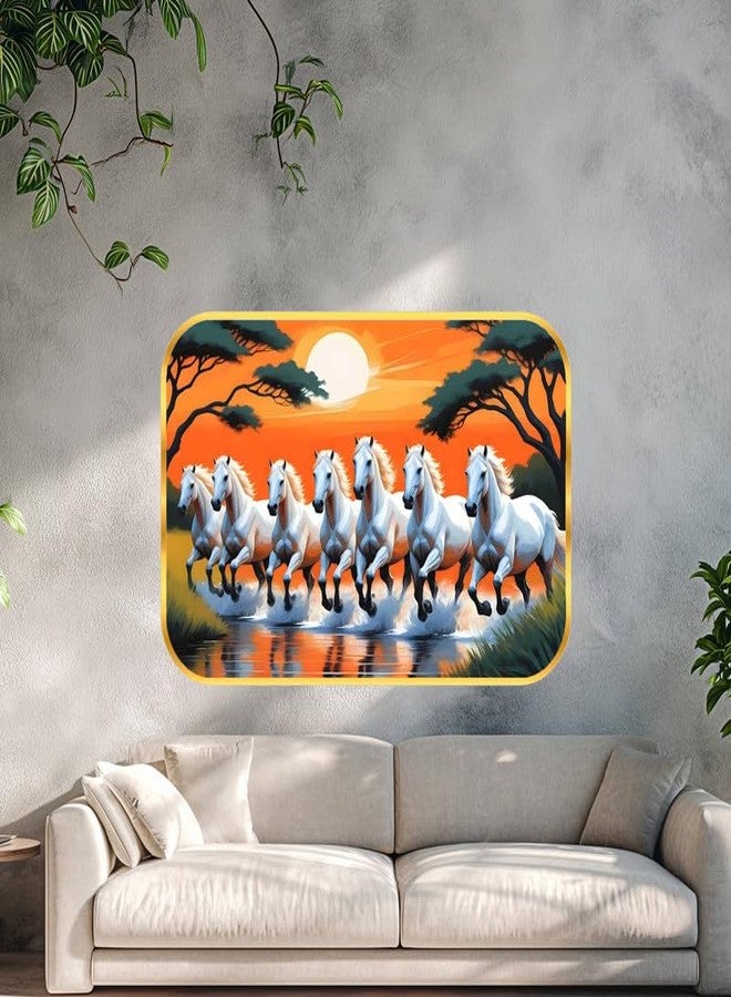 wallpics لوحة جدارية من وول بيكس، سبعة خيول تجري عند شروق الشمس، بتصميم فاستو، مغلفة بطبقة لامعة ذهبية، مؤطرة، لتزيين المنزل || حيوانات، متعددة الألوان، 8 × 12 بوصة || hi416 - Image 3