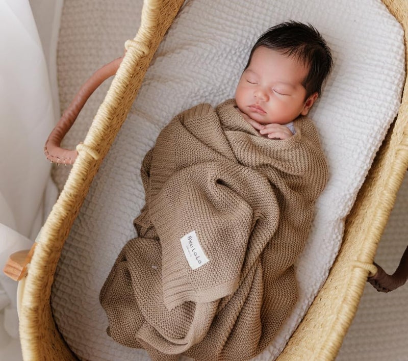 Bleu La La - 100% Organic Cotton Heritage Knit Textured Baby Blanket - Signature Heritage Knit, Soft Breathable Newborn Baby Blanket (Heritage - Mocha) - Image 2