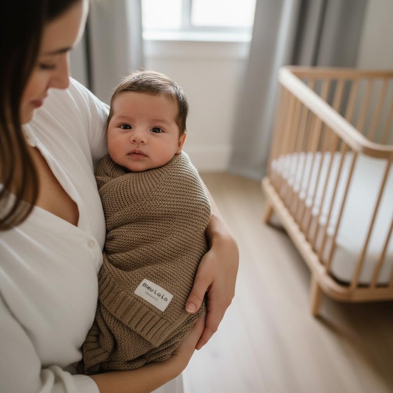 Bleu La La - 100% Organic Cotton Heritage Knit Textured Baby Blanket - Signature Heritage Knit, Soft Breathable Newborn Baby Blanket (Heritage - Mocha) - Image 5