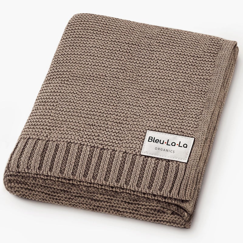 Bleu La La - 100% Organic Cotton Heritage Knit Textured Baby Blanket - Signature Heritage Knit, Soft Breathable Newborn Baby Blanket (Heritage - Mocha) - Image 1