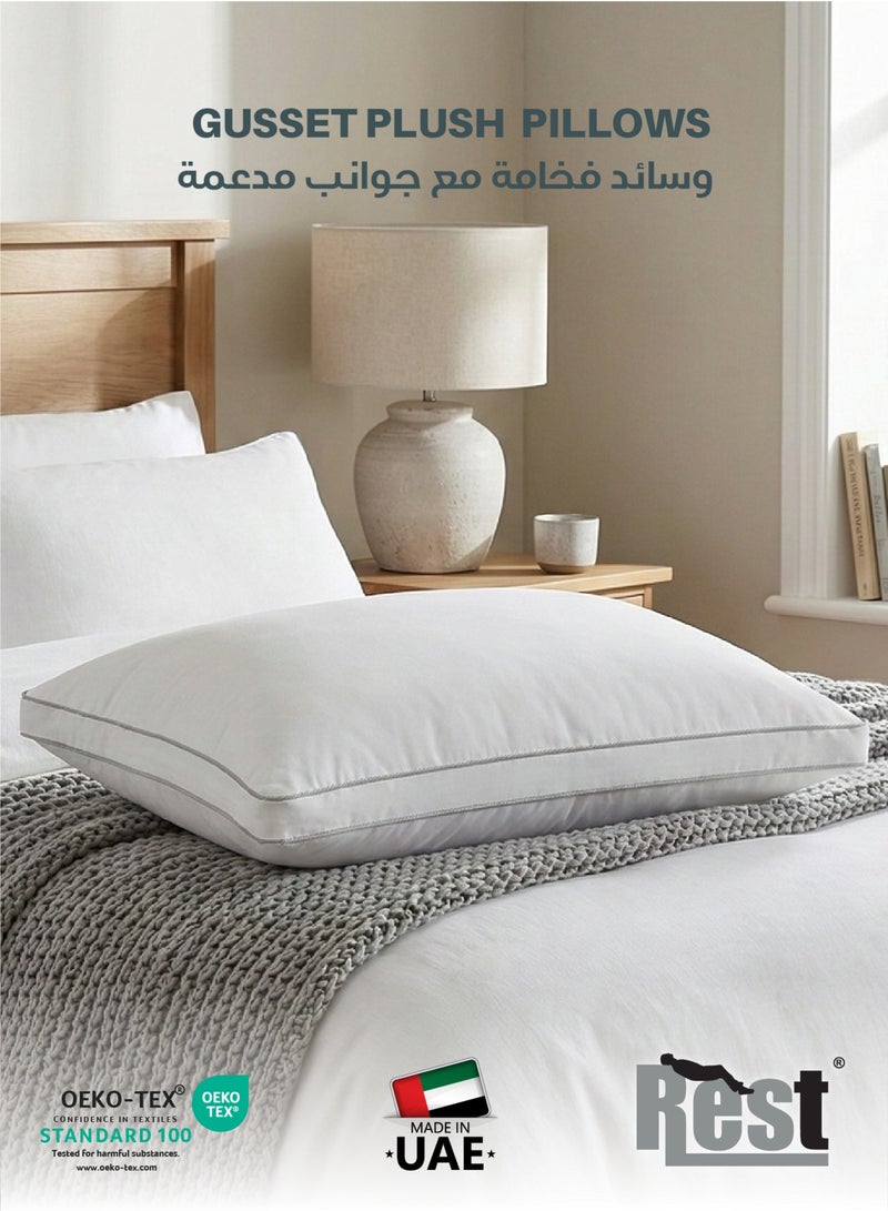 Rest Gusset Plush  Pillow Queen Size 50x75cm/20”x30” Bed Pillow for Sleeping, Gusset Plushed Pillow for Back, Stomach or Side Sleepers, Hotel Pillows with Down Alternative Filling - Image 1