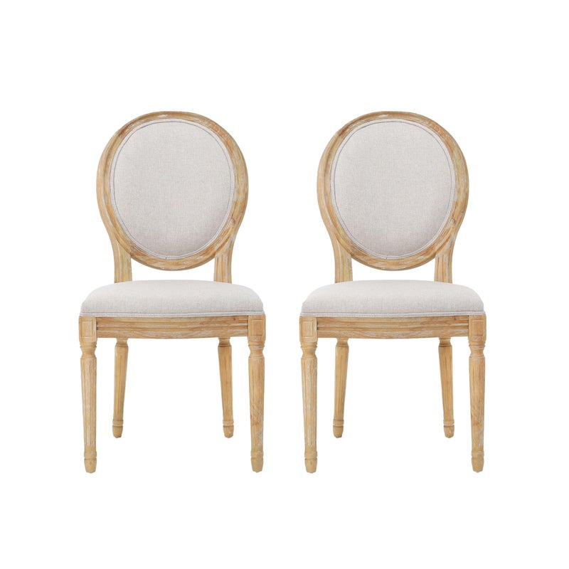 Christopher Knight Home Phinnaeus Polyester Beige Fabric Dining Chair Set of 2 2Pcs Set