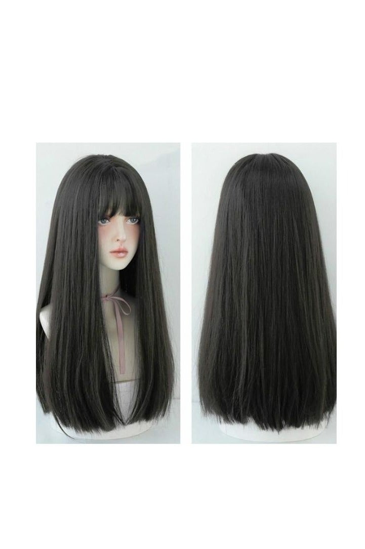 بي جي إم شعر مستعار طويل ومستقيم مع غرة منسدلة بني 58سم - Image 1