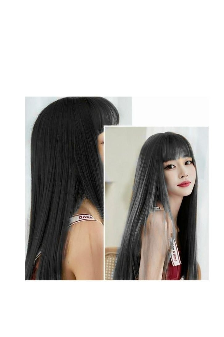 بي جي إم شعر مستعار طويل ومستقيم مع غرة منسدلة بني 58سم - Image 2