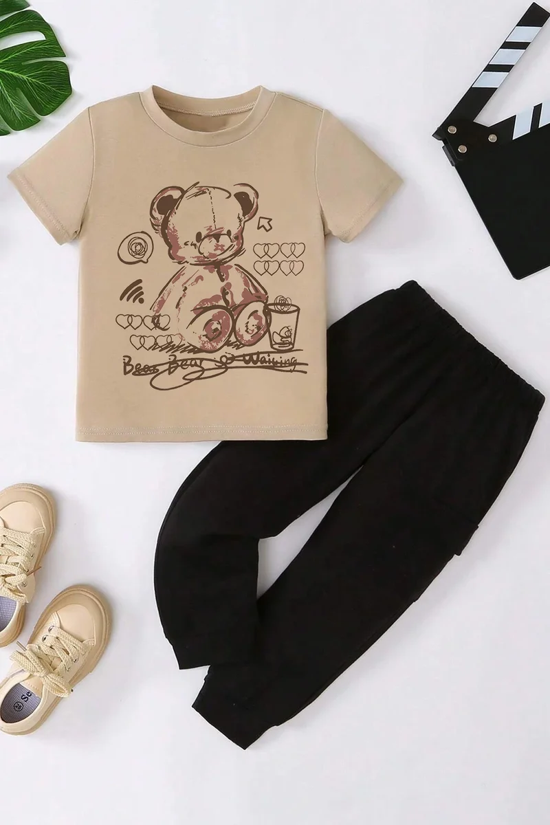 ONLYTRENDWEAR Childrens Bear Bear Bottom - Top Tracksuit Set 3-4 Years Old Beige