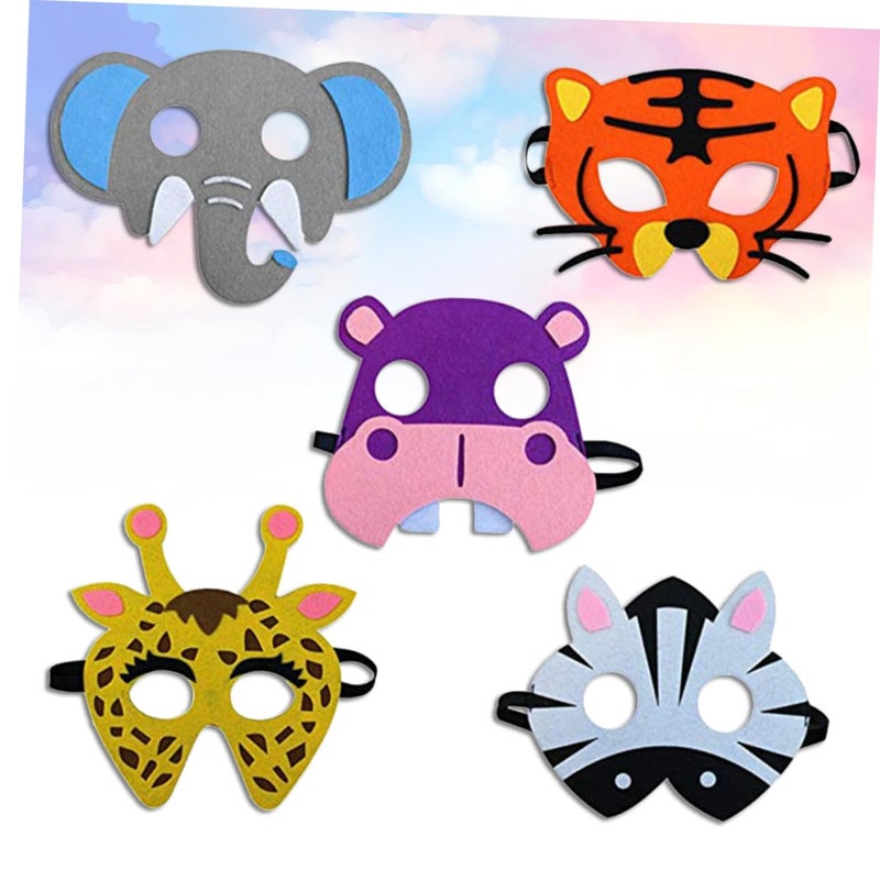 5 Pcs Animal Felt Masks Set Elephant Tiger Hippo Giraffe Zebra For Party Dress Up Costume Play - Image 5