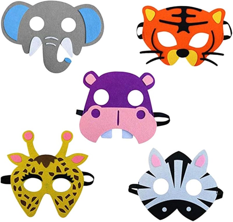 5 Pcs Animal Felt Masks Set Elephant Tiger Hippo Giraffe Zebra For Party Dress Up Costume Play - Image 1