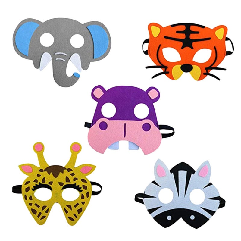 5 Pcs Animal Felt Masks Set Elephant Tiger Hippo Giraffe Zebra For Party Dress Up Costume Play - Image 2
