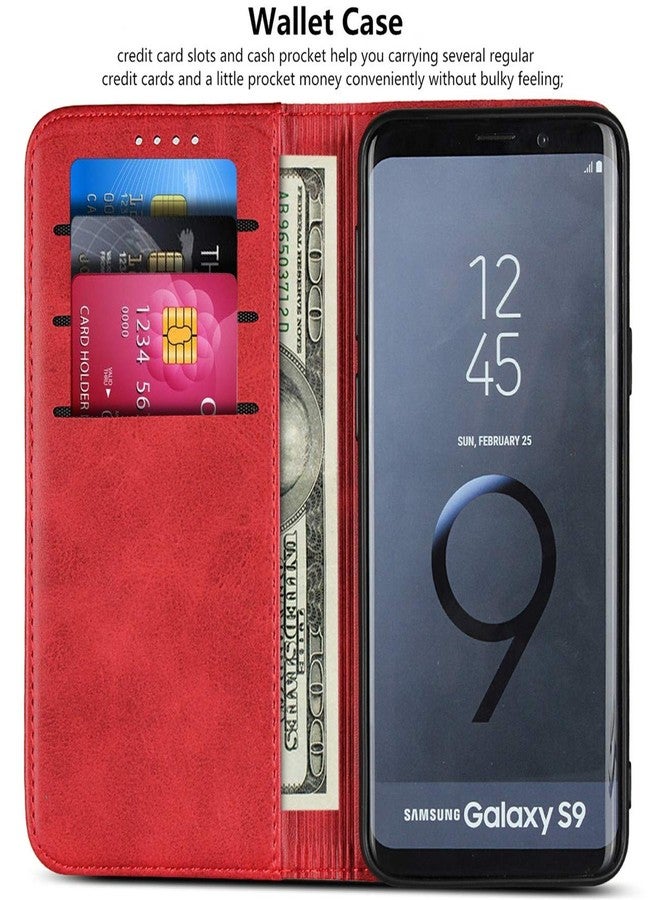iCoverCase for Samsung Galaxy S9 Wallet Case, Premium PU Magnetic Leather Card Slots Holder Carry Kickstand Feature Flip Cover Case for Galaxy S9 (Wine Red) - Image 3