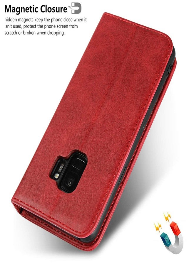 iCoverCase for Samsung Galaxy S9 Wallet Case, Premium PU Magnetic Leather Card Slots Holder Carry Kickstand Feature Flip Cover Case for Galaxy S9 (Wine Red) - Image 5