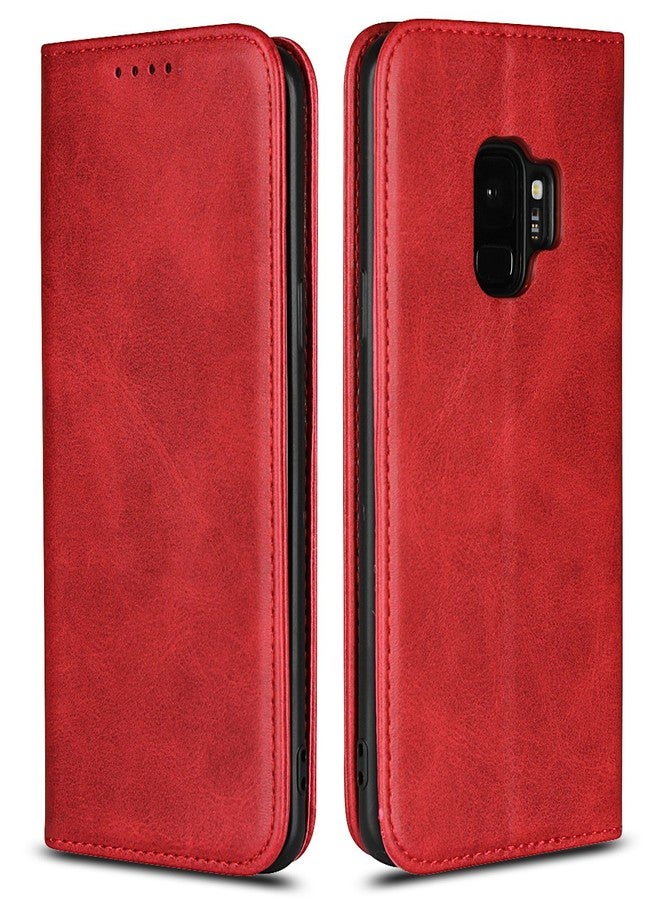 iCoverCase for Samsung Galaxy S9 Wallet Case, Premium PU Magnetic Leather Card Slots Holder Carry Kickstand Feature Flip Cover Case for Galaxy S9 (Wine Red) - Image 1