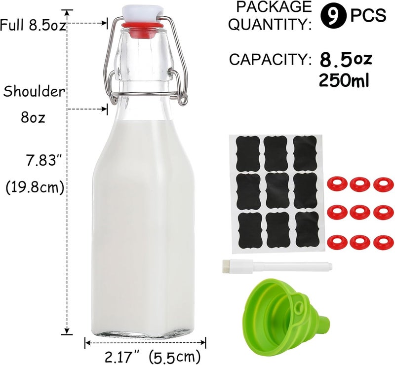 ZEBEIYU Swing Top Glass Bottles 8 oz with Airtight Lids for Home Brewing, Kombucha, Kefir, Vanilla Extract, Beer, Oil, Vinegar, Homemade Juices, Water,Soda Set of 9 - Image 2