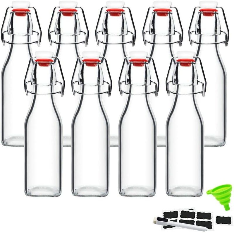 ZEBEIYU Swing Top Glass Bottles 8 oz with Airtight Lids for Home Brewing, Kombucha, Kefir, Vanilla Extract, Beer, Oil, Vinegar, Homemade Juices, Water,Soda Set of 9 - Image 1