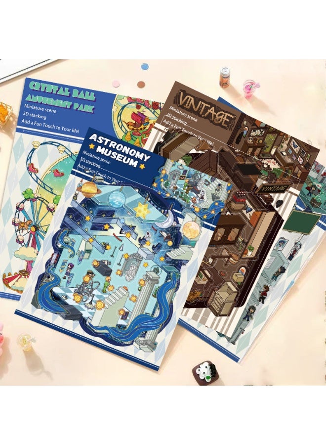 NIBEMINENT 3 Pcs Cartoon Astronomy Museum Deco Kit Waterproof Stickers, High Definition Printing Bright Colors, Suitable for Laptop Skateboard Luggage Water Bottle Guitar DIY - Image 1