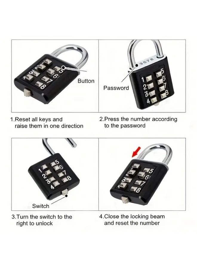 Heavy Duty Black Combination Lock 3 Digit Secure Padlock for Suitcases Luggage Travel No Keys Required - Image 5