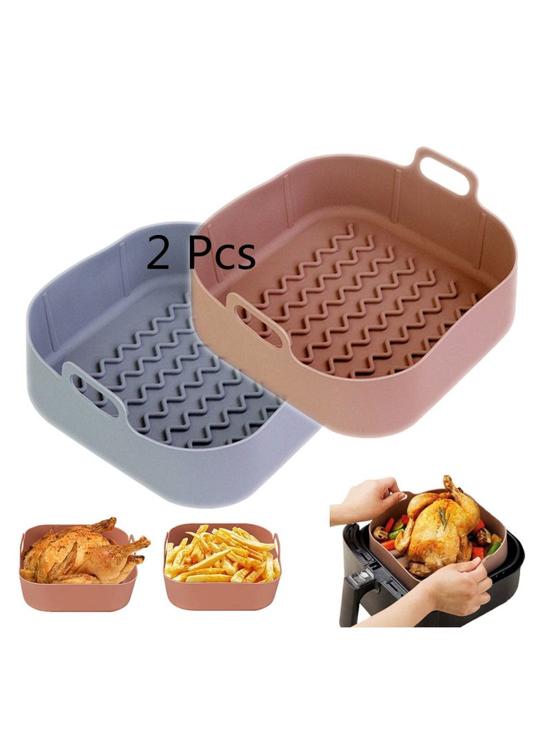 2Pcs Air Fryer Silicone Pot 8 Reusable Basket Heat Resistant Easy Cleaning, Food Safe, Replacement Parchment Liner Paper Fits 3.6 To 6.8QT Square - Image 1