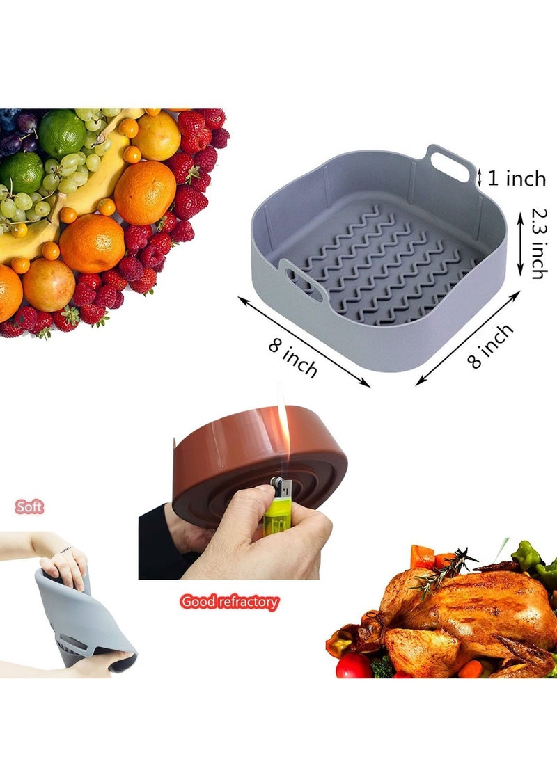 2Pcs Air Fryer Silicone Pot 8 Reusable Basket Heat Resistant Easy Cleaning, Food Safe, Replacement Parchment Liner Paper Fits 3.6 To 6.8QT Square - Image 2