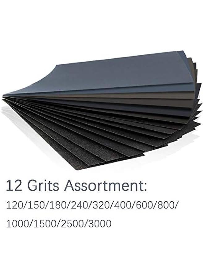 HSYMQ 24PCS Sand Paper Variety Pack Sandpaper 12 Grits Assorted for Wood Metal Sanding, Wet Dry Sandpaper 120/150/180/240/320/400/600/800/1000/1500/2500/3000 Grit  - Image 2