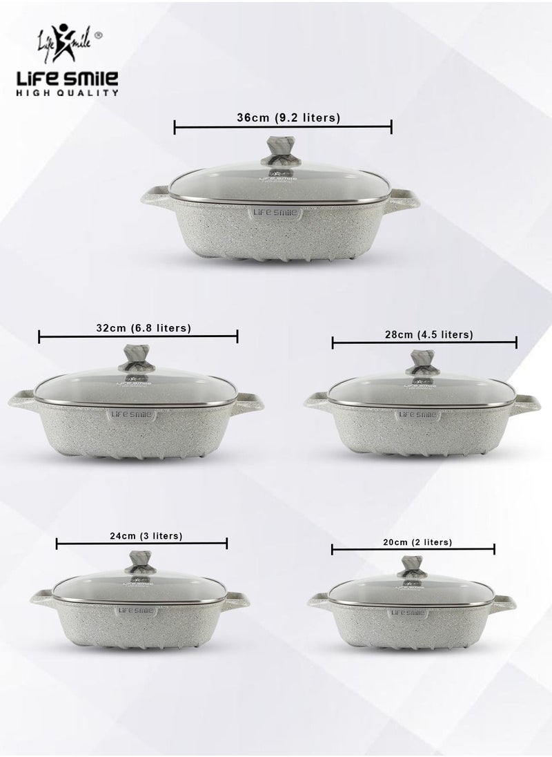 Life Smile - LIFE SMILE Shallow Casserole Cooking Pot with Lid | Non Stick PFOA FREE Granite Coating Frying Pan | Oven Safe | Dishwasher Safe | Double Handle (20cm, 2 Liters) Grey - Image 1