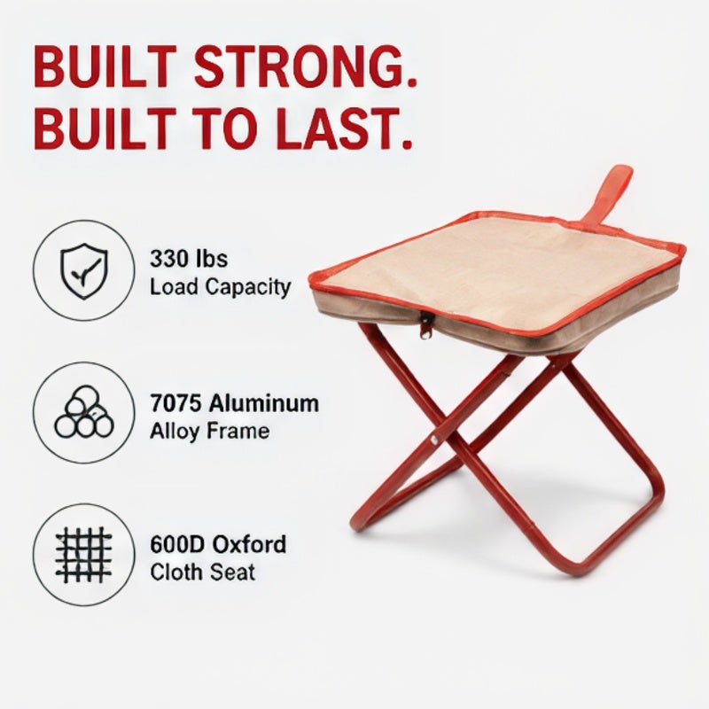 Portable Folding Stool: 330-Lb Capacity, 7075 Aluminum Frame, Built-In Storage Bag - Lightweight 2 Lbs, Effortless 1-Second Setup, 600D Oxford Seat Compact Travel Stool for Camping, Hiking, Fishing, O - Image 3
