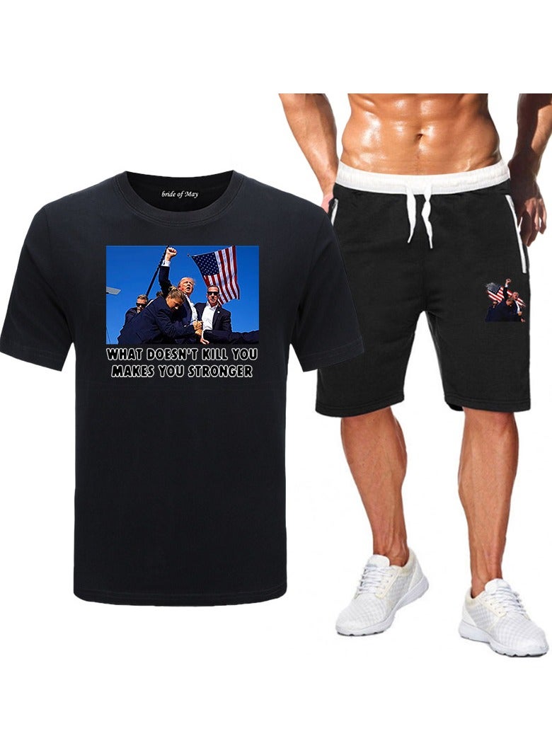 KUYING New Trump Print Short Sleeved Shorts Set - Image 1