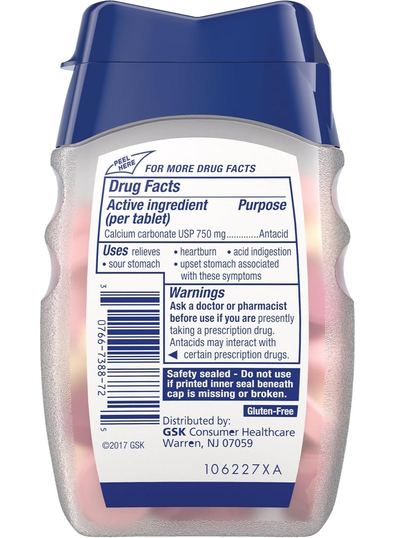 TUMS Extra Strength Chewable Sugar Free Antacid Tablets for Heartburn Relief, Melon Berry - 80 Count - Image 2