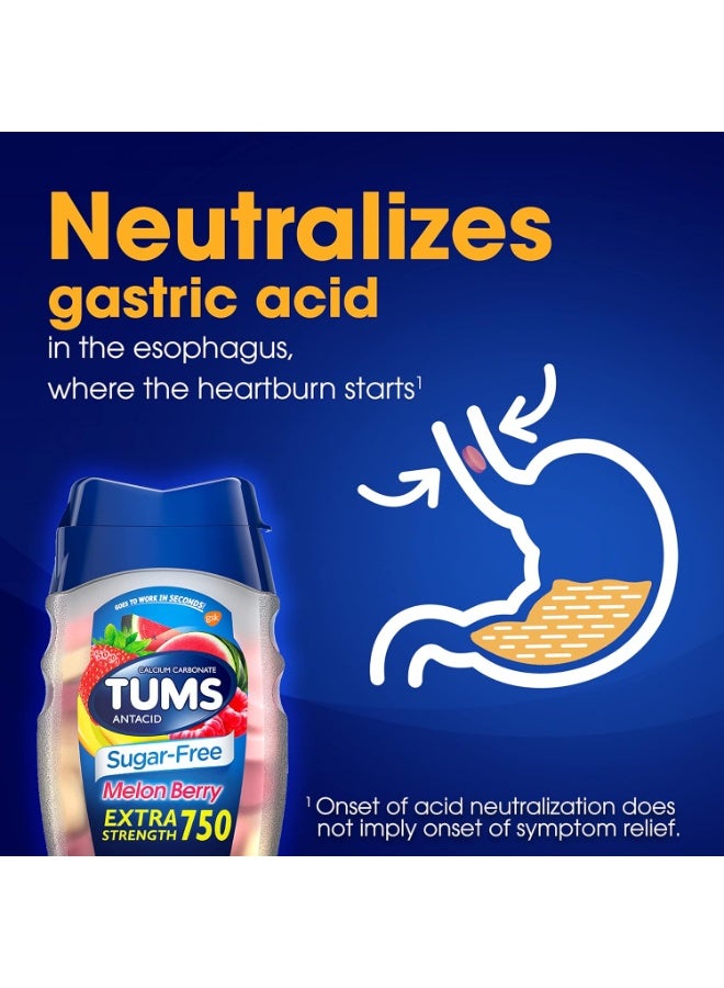 TUMS Extra Strength Chewable Sugar Free Antacid Tablets for Heartburn Relief, Melon Berry - 80 Count - Image 5