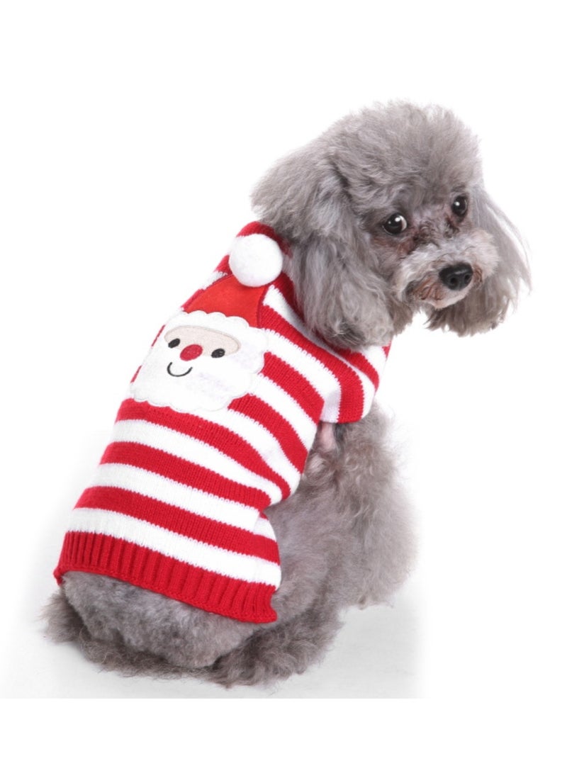 Dog Christmas Sweater Cute Striped Santa Xmas Dog Cat Outfit New Year Holiday Costumes Puppy Cat Sweater with Leash Hole for Small Medium Dogs Girl Boy Turtleneck Winter Warm Pet Clothes - Image 1