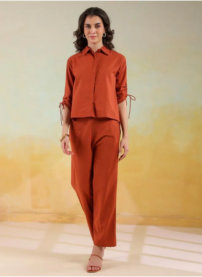 sanskrutihomes Sanskrutihomes Solid Spread Collar Shirt and Pants Co-Ords