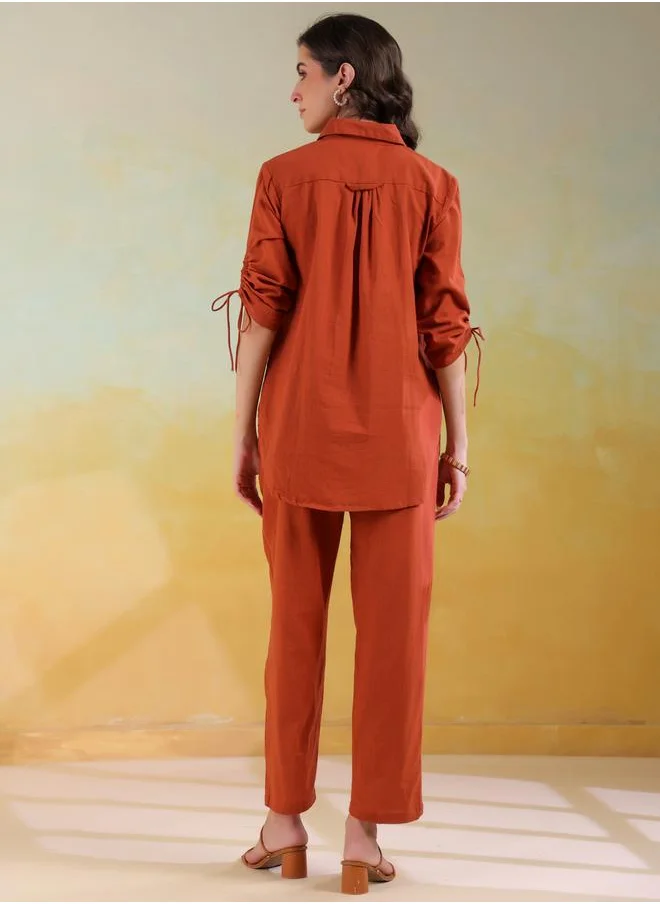 sanskrutihomes Sanskrutihomes Solid Spread Collar Shirt and Pants Co-Ords