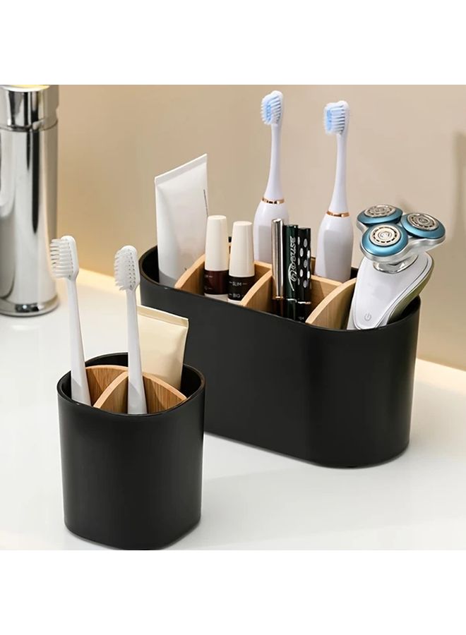 6 Slots Bathroom Counter Organizer Holder for Electric Toothbrush Toothpaste Floss Razor Black - Image 1