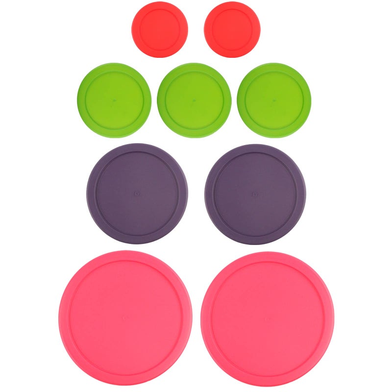 MRX Solutions Replacement Lids for Pyrex Glass Food Storage Containers Round (2) 7202-PC 1 Cup Red (3) 7200-PC 2 Cup Green (2) 7201-PC 4 Cup Purple (2) 7402-PC 6/7 Cup Fuchsia - Image 1
