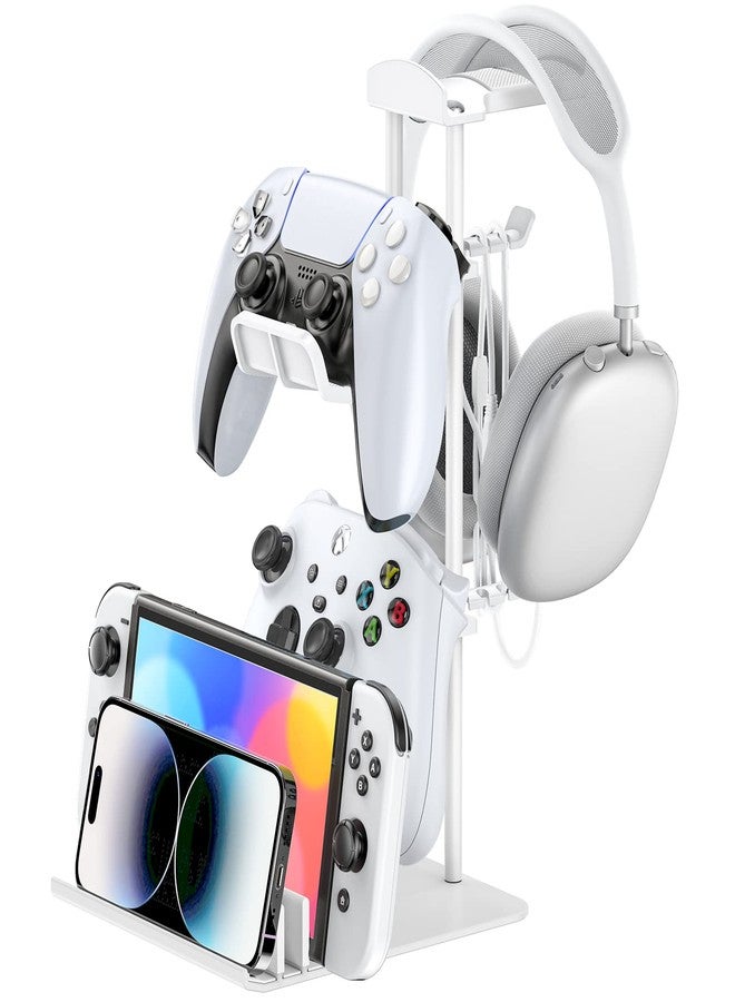 KDD Headphone Stand, Game Controller Holder & Headset Stand for Desk, Earphone Stand with Aluminum Supporting Bar, Universal Storage Organizer Headphones/Controller/Switch/iPad/Mobile phone(White) - Image 1