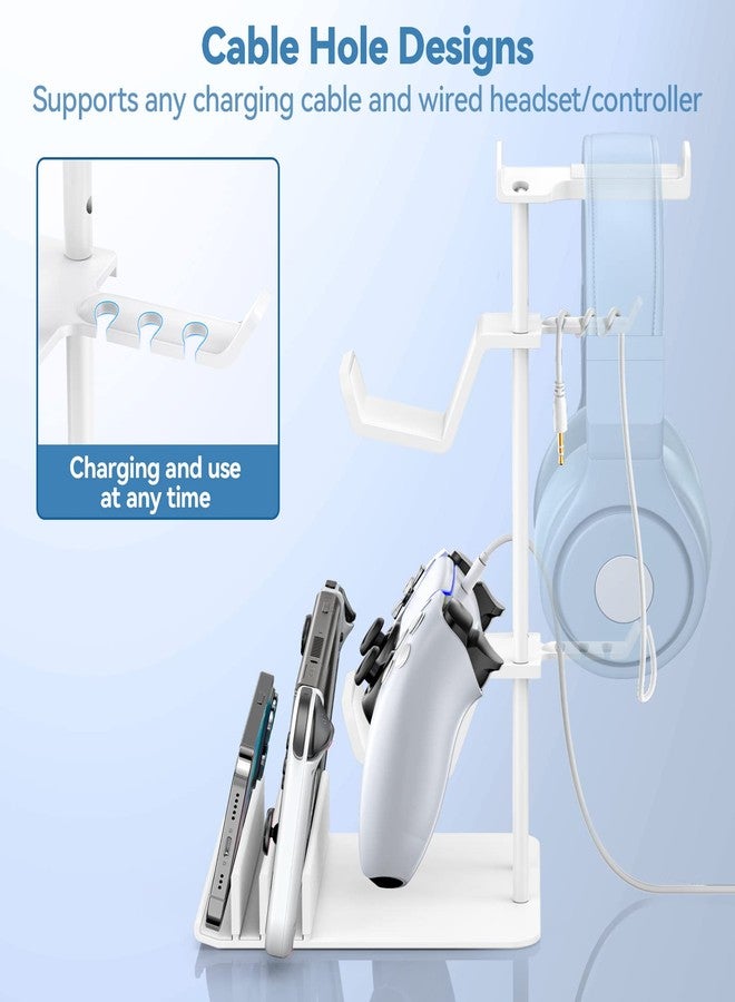 KDD Headphone Stand, Game Controller Holder & Headset Stand for Desk, Earphone Stand with Aluminum Supporting Bar, Universal Storage Organizer Headphones/Controller/Switch/iPad/Mobile phone(White) - Image 2