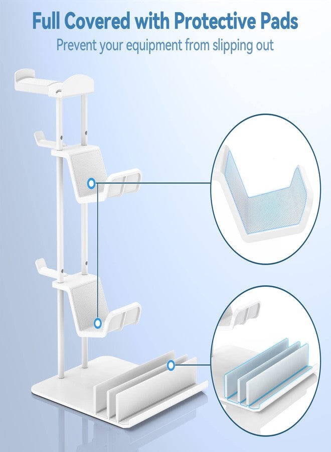 KDD Headphone Stand, Game Controller Holder & Headset Stand for Desk, Earphone Stand with Aluminum Supporting Bar, Universal Storage Organizer Headphones/Controller/Switch/iPad/Mobile phone(White) - Image 3