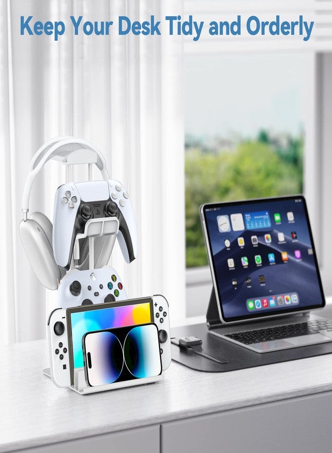 KDD Headphone Stand, Game Controller Holder & Headset Stand for Desk, Earphone Stand with Aluminum Supporting Bar, Universal Storage Organizer Headphones/Controller/Switch/iPad/Mobile phone(White) - Image 4